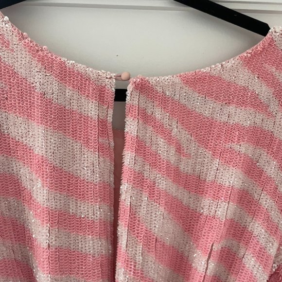 Retrofete Grace Sequins Mini Dress Small Striped Pink & White Self Tie Belt - Picture 11 of 14